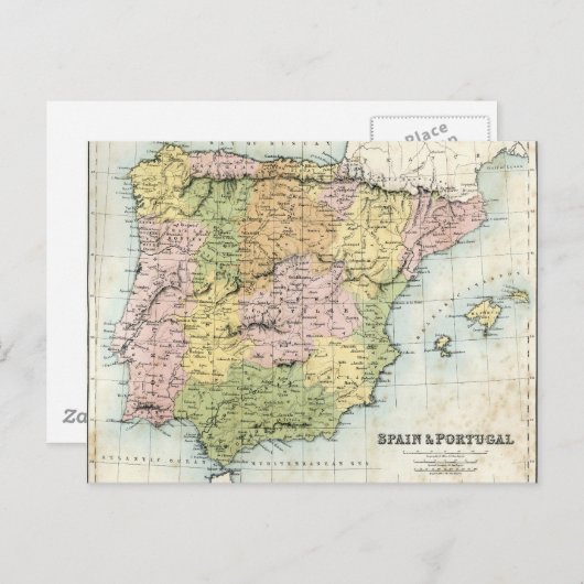 Antiek kaart van Spanje en Portugal (Voorkant / Achterkant)