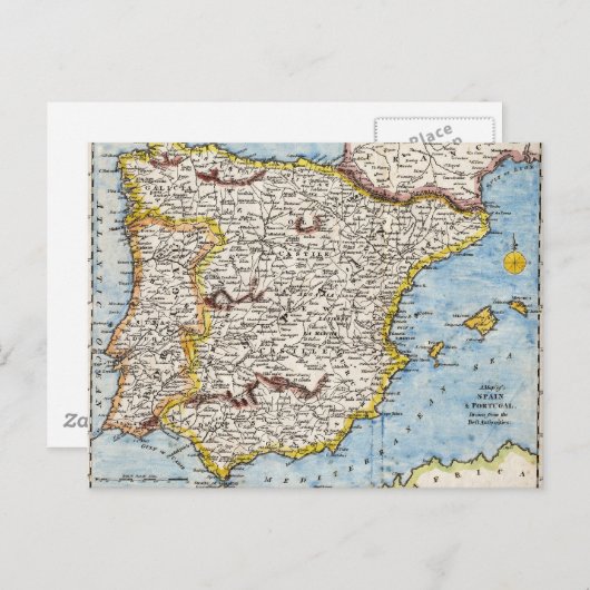 Antiek kaart van Spanje en Portugal ongeveer 1700 (Voorkant / Achterkant)