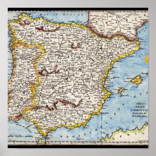 Antiek kaart van Spanje en Portugal ongeveer 1700 Poster (Voorkant)