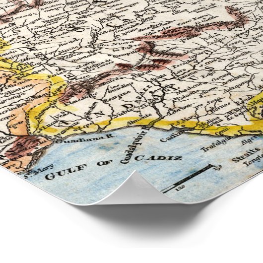 Antiek kaart van Spanje en Portugal ongeveer 1700  Poster (Hoek)