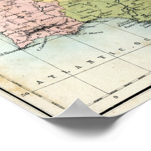 Antiek kaart van Spanje en Portugal Poster (Hoek)