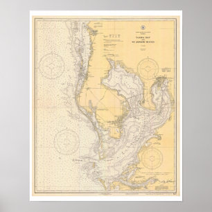 Antiek kaart van Tampa Bay Florida Poster