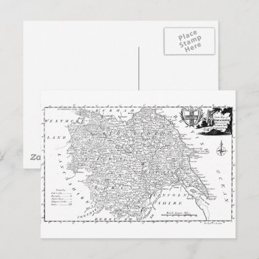 Antiek kaart van Yorkshire 1786 (Voorkant / Achterkant)