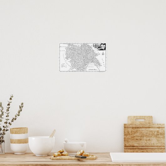 Antiek kaart van Yorkshire Poster (Keuken)