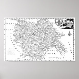 Antiek kaart van Yorkshire Poster