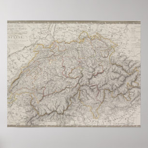 Antiek kaart van Zwitserland Poster