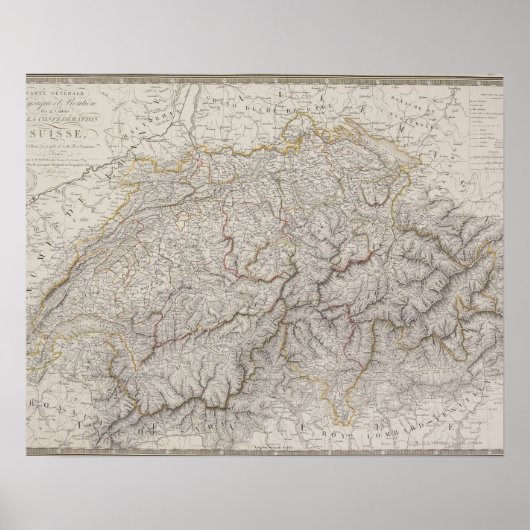 Antiek kaart van Zwitserland Poster (Voorkant)