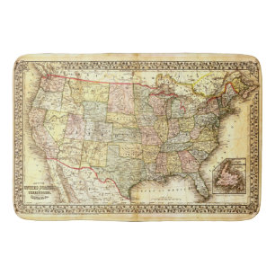 Antiek Kaart Verenigde Staten Amerika 1867 Badmat