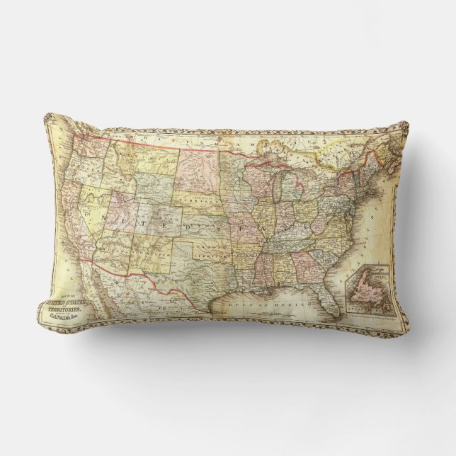 Antiek Kaart Verenigde Staten Amerika  1867 Buitenkussen (Voorkant)