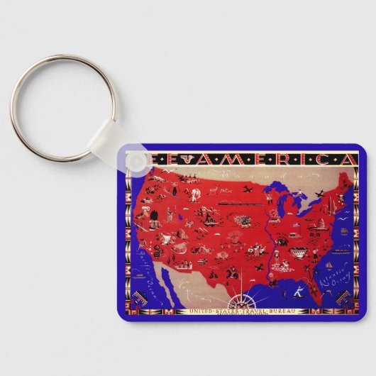  Antiek Kaart Verenigde Staten van Amerika, Vereni Sleutelhanger (Achterkant)