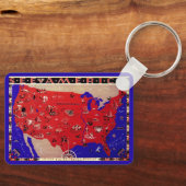  Antiek Kaart Verenigde Staten van Amerika, Vereni Sleutelhanger (Voorkant)