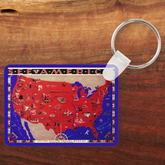  Antiek Kaart Verenigde Staten van Amerika, Vereni Sleutelhanger (Voorkant)