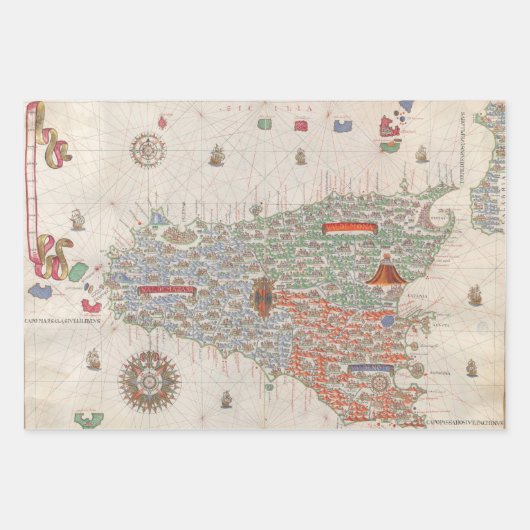  Antiek kaart Wereld Afrika Sicilië Inpakpapier Vel (Voorkant 3)
