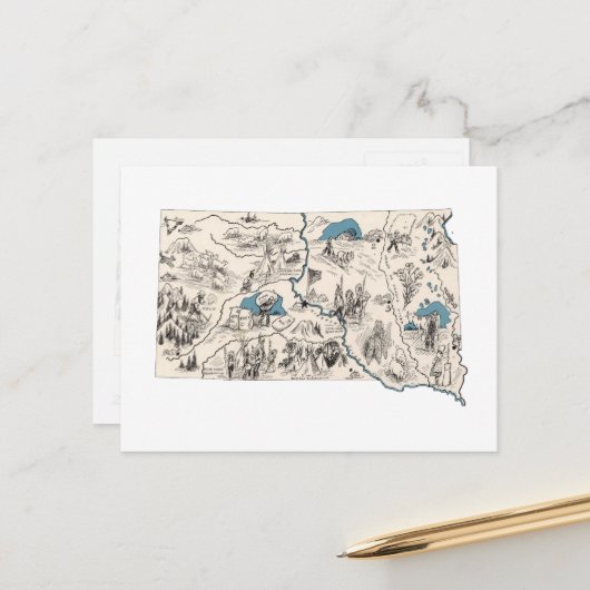 Antiek kaart Zuid-Dakota Afbeelding (Voorkant / Achterkant in situ)