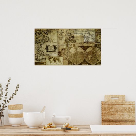  Antiek kaarten Poster (Keuken)