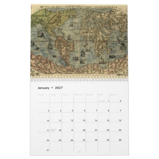 Antiek kaarten van de wereldagenda kalender (Jan 2027)