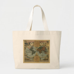Antiek kaartreeks grote tote bag