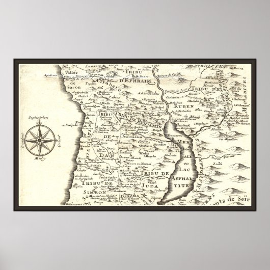 Antiek Kaartstammen van Israël, Jeruzalem, het dod Poster (Voorkant)