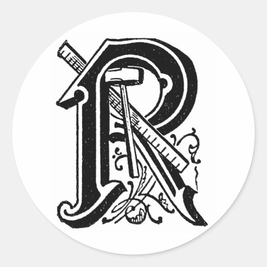 Antiek kalligrafie Masonic Symbols Letter R Ronde Sticker (Voorkant)