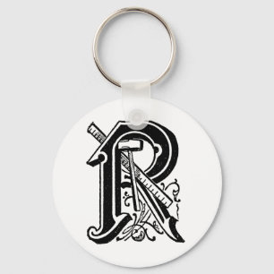 Antiek kalligrafie Masonic Symbols Letter R Sleutelhanger