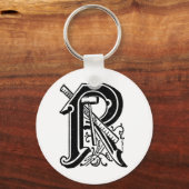 Antiek kalligrafie Masonic Symbols Letter R Sleutelhanger (Voorkant)