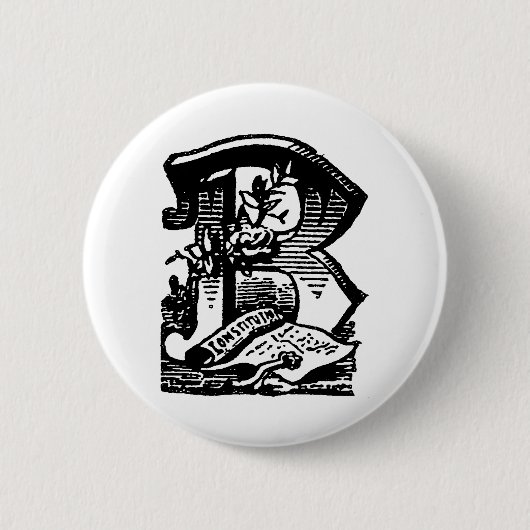 Antiek kalligrafie met Masonic Letter B Ronde Button 5,7 Cm (Voorkant)