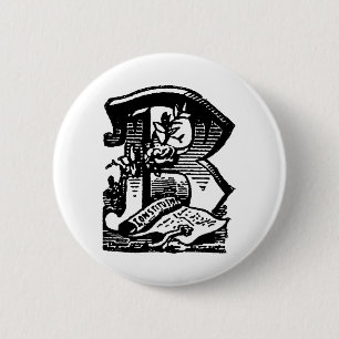 Antiek kalligrafie met Masonic Letter B Ronde Button 5,7 Cm