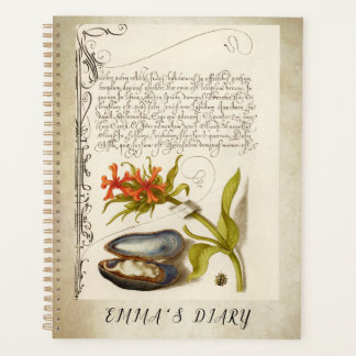 Antiek kalligrafietekst botanische illustratie planner