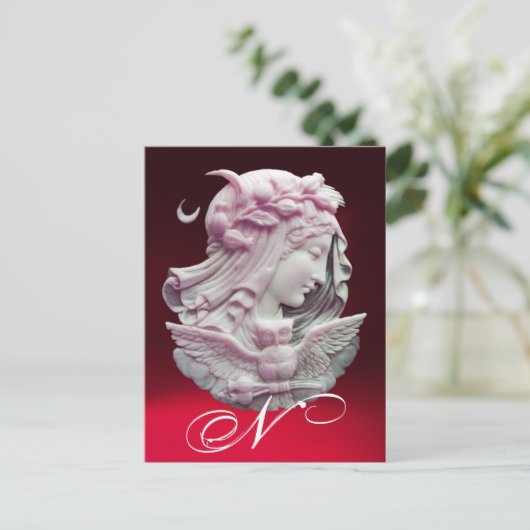 ANTIEK KAMMEO, MEERDAME NACHT MET OWL MONOGRAM FEESTDAGENKAART (Staand voorkant)