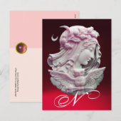 ANTIEK KAMMEO, MEERDAME NACHT MET OWL MONOGRAM FEESTDAGENKAART (Voorkant / Achterkant)