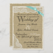 Antiek kant Aqua Bow Country Wedding Kaart (Voorkant / Achterkant)