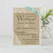 Antiek kant Aqua Bow Country Wedding Kaart (Staand voorkant)