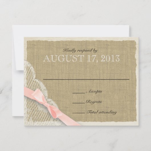 Antiek Kant Blush Bow Country Response Kaart (Voorkant)