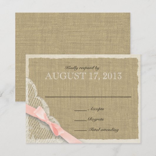 Antiek Kant Blush Bow Country Response Kaart (Voorkant / Achterkant)