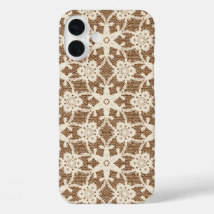 Antiek kant - crème en bruin iPhone 16 plus hoesje