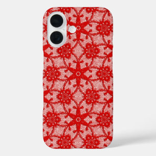 Antiek kant - diep rood en wit iPhone 16 hoesje