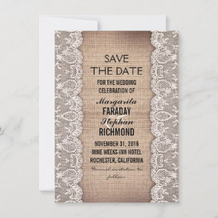 antiek kant en bijtende burlap, behalve de datumka save the date
