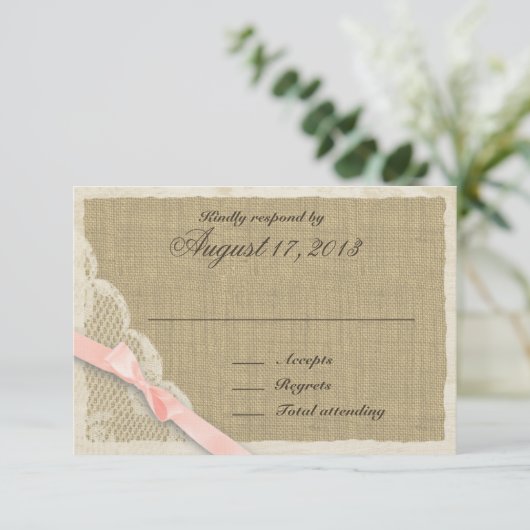 Antiek kant en blush Country Response Kaart (Staand voorkant)