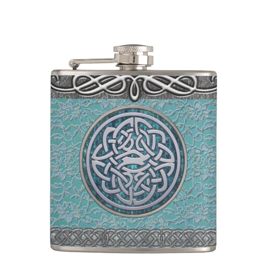 Antiek kant en zilverdecor Keltische Knot Flask Heupfles (Voorkant)