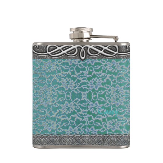 Antiek kant en zilverdecor Keltische Knot Flask Heupfles (Achterkant)