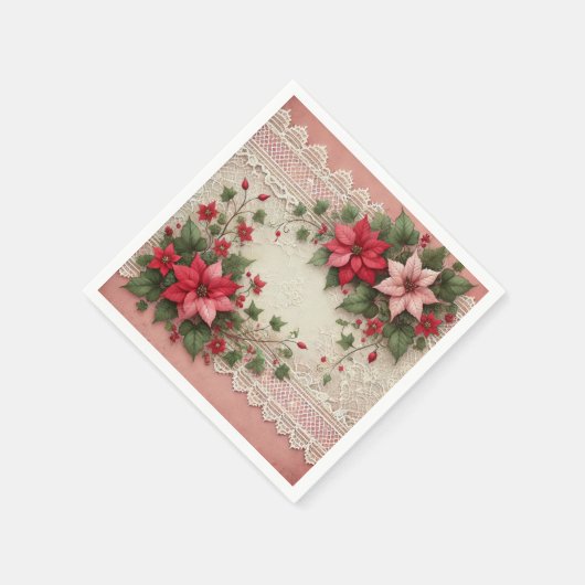 Antiek kant Floral Poinsettia Border Découpage Servet (Hoek)