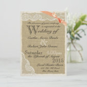 Antiek kant koraal boog land bruiloft kaart (Staand voorkant)