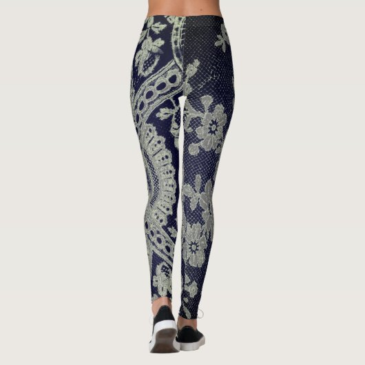ANTIEK KANT PATROON LEGGINGS BLAUW EN GRIJS (Achterkant)