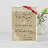 Antiek kant rode boog land bruiloft kaart (Staand voorkant)