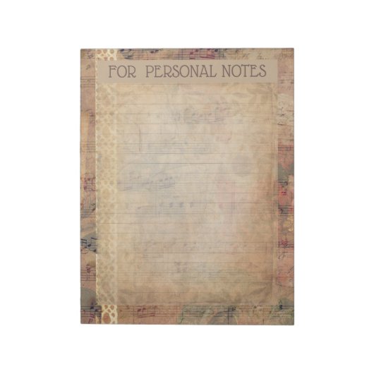 Antiek kant, rozen en muzieknoten, ephemera notitieblok (Linkerzijde)