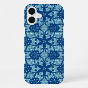 Antiek kant - saffier en lichtblauw iPhone 16 plus hoesje