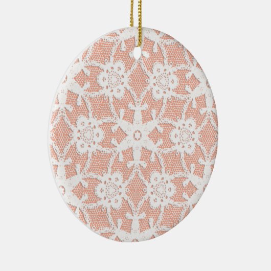 Antiek kant - wit en perzik keramisch ornament (Rechts)