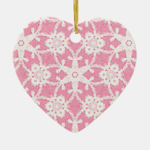 Antiek kant - wit en roos roze keramisch ornament