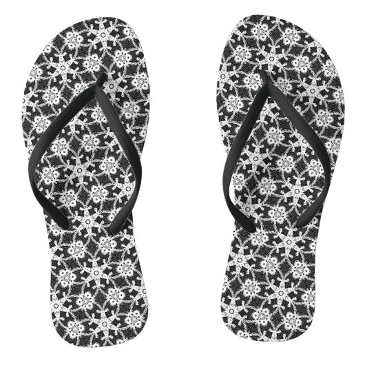 Antiek kant - wit en zwart teenslippers (Voetbed)