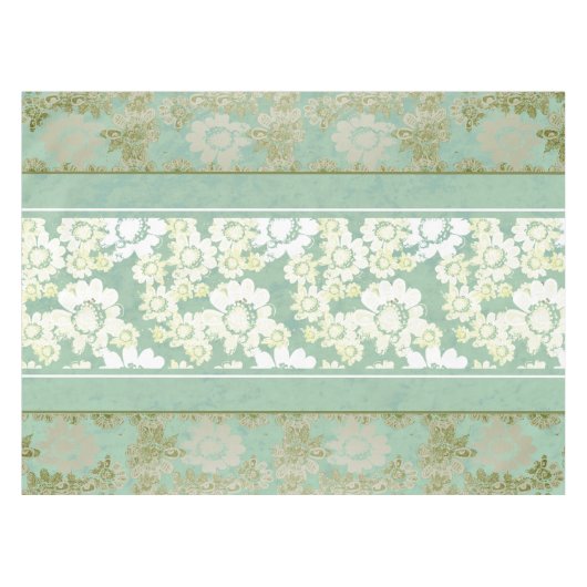 Antiek kant Witte Zee-groene bloem Tafelkleed (Voorkant (Horizontaal))